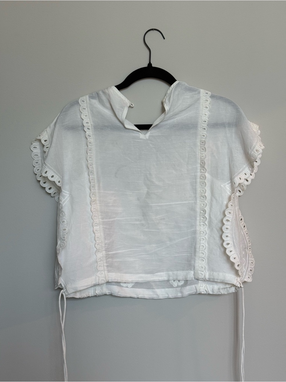 Sezane White Embroidered Flutter-Sleeve Blouse - Picture 4 of 4